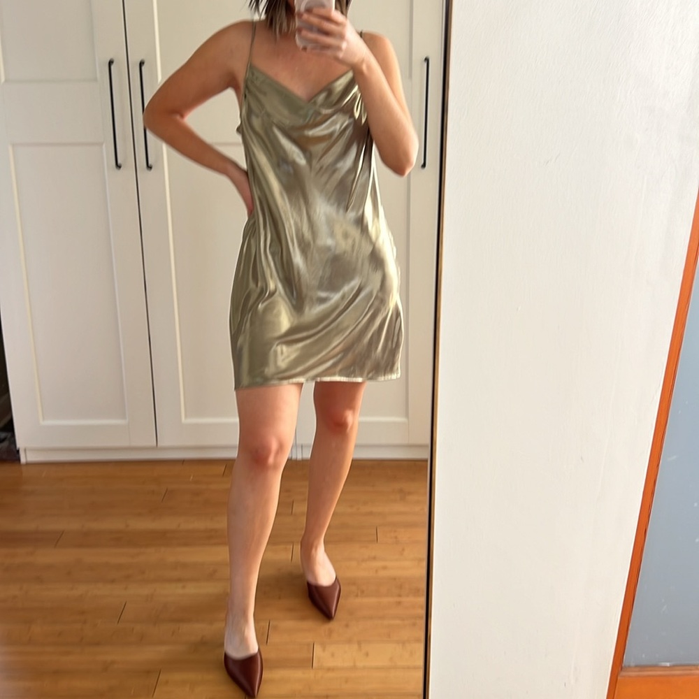 Gold - Metallic Cowl-Neck Zara Dress